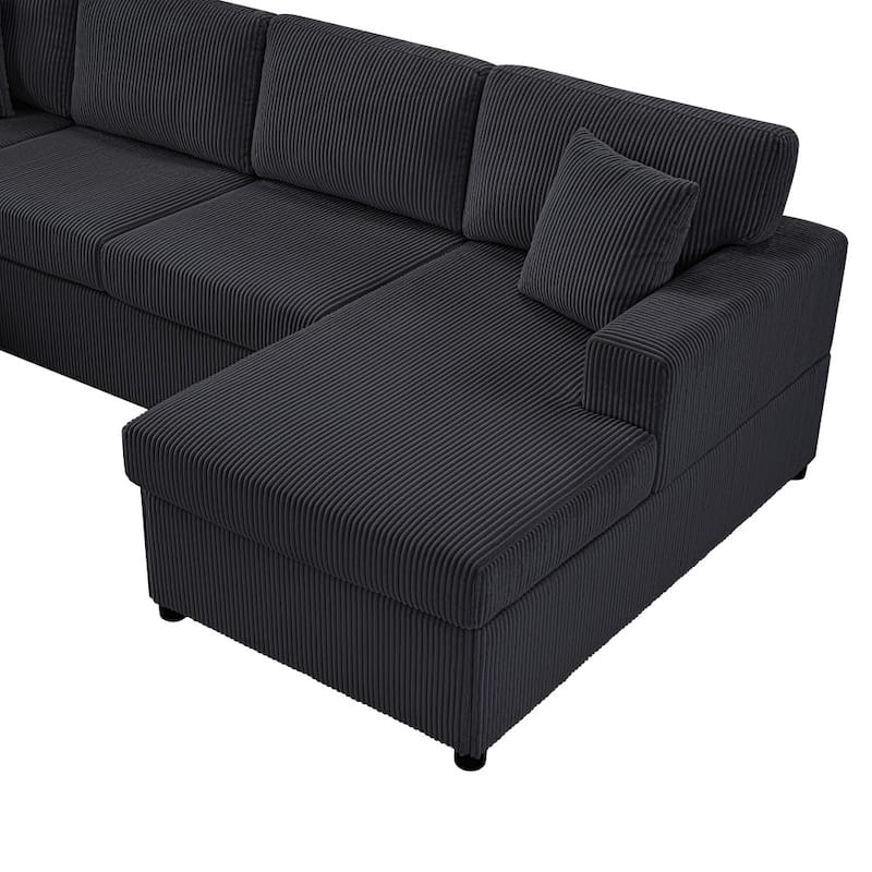 115.3" Oversized Corduroy U-shaped Sectional Sofa with Chaise Lounge and Three Soft Throw Pillows