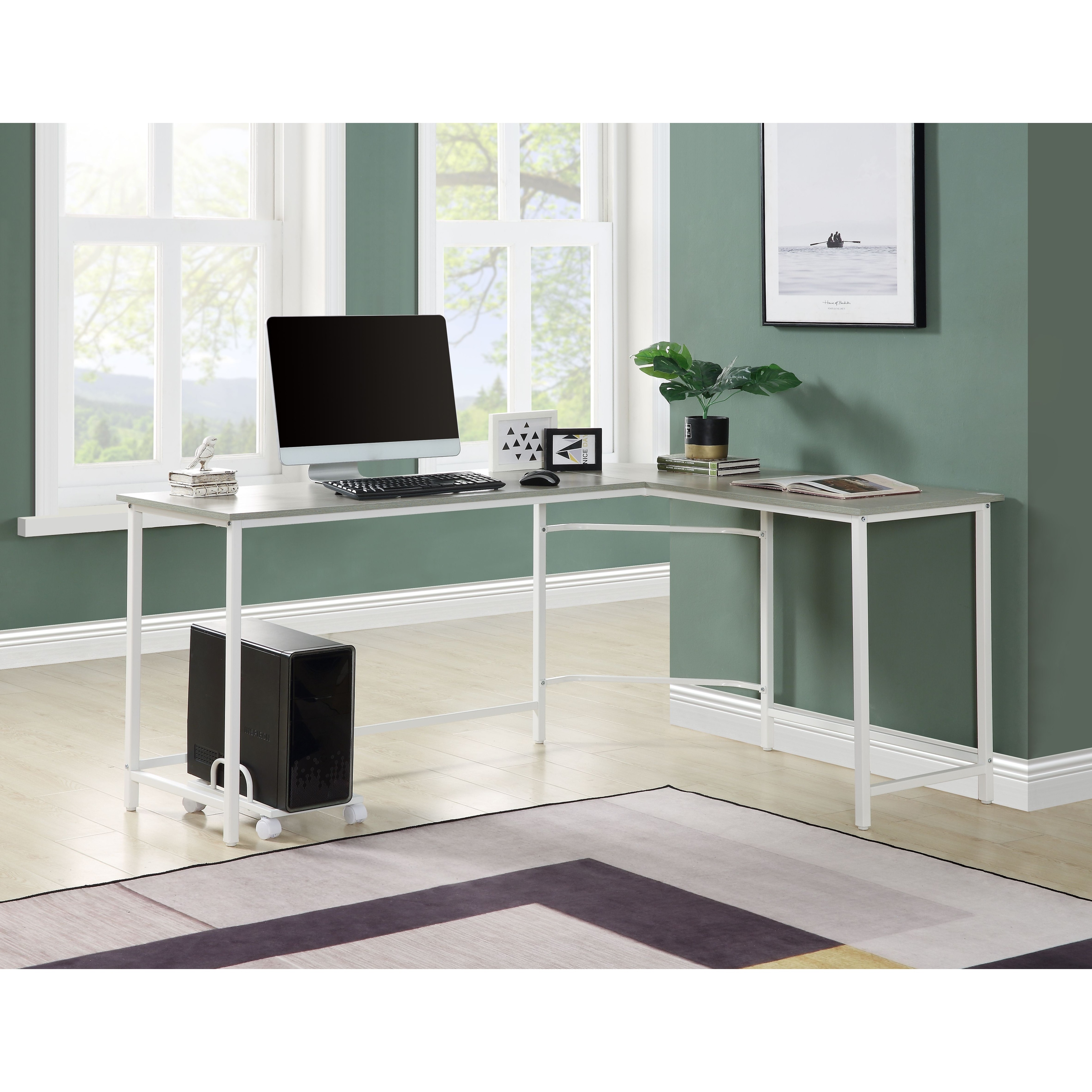 Modern L-Shaped Desk with Solid Wood Top, Metal Frame, and Ample Storage for Office or Home Workspace