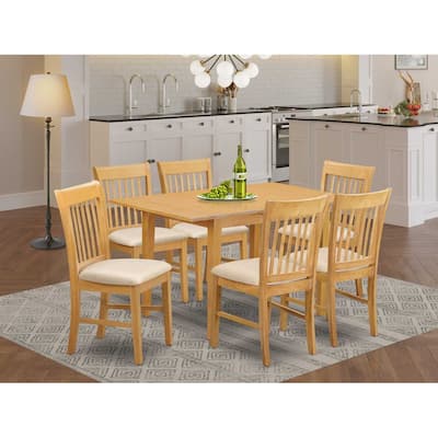 HomeStock 7-Piece Natural Oak Finish Solid Wood Top Dining Table with 6 Chairs with Slat Back