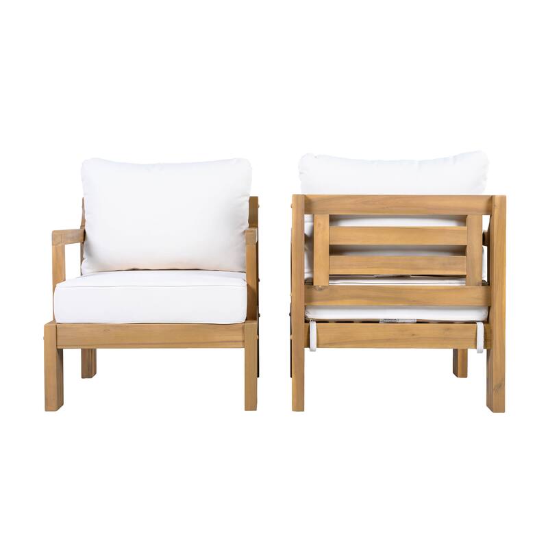 Christopher Knight Home - Modern Outdoor Acacia Wood Patio Club Chair Set with Removable Water-Resistant Cushions, Set of 2