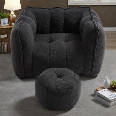Chenille Bean Bag Chair Sets with Footstool and High-Resilience Foam