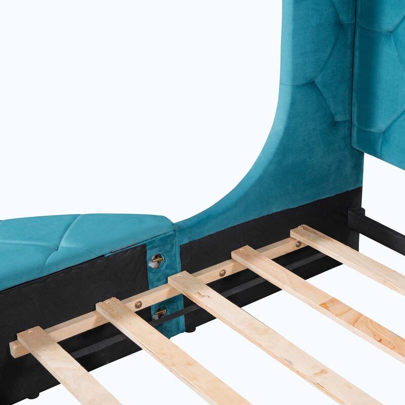 Queen Size Upholstered Platform Bed with Wingback Headboard and 1 Big Drawer,2 Side Storage Stool