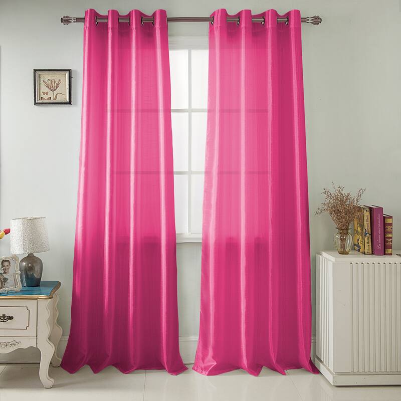 Nancy Faux Silk Grommet Window Curtain Panel - 84 or 95 inch - 54 x 84 - Neon Pink