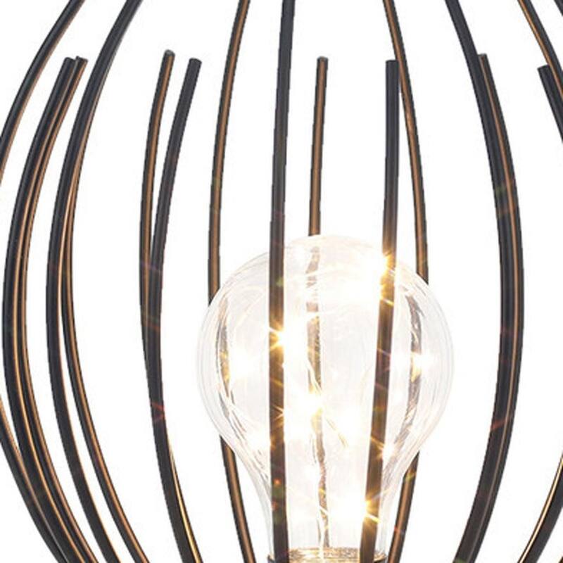 HomeRoots 7" Black Battery Operated Round Bedside Lamp With Metal Cage Globe Shade - 6.00 in. x 7.00 in. x 6.00 in.