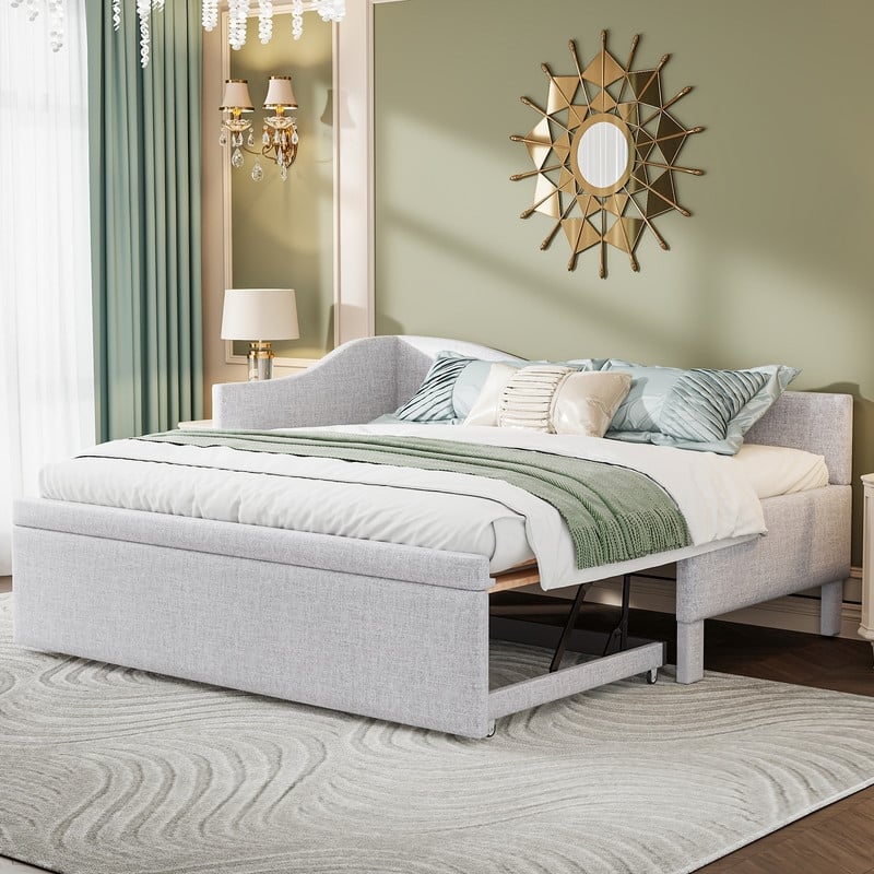 Twin-Size L-Shaped Upholstered Daybed With Pop-Up Trundle