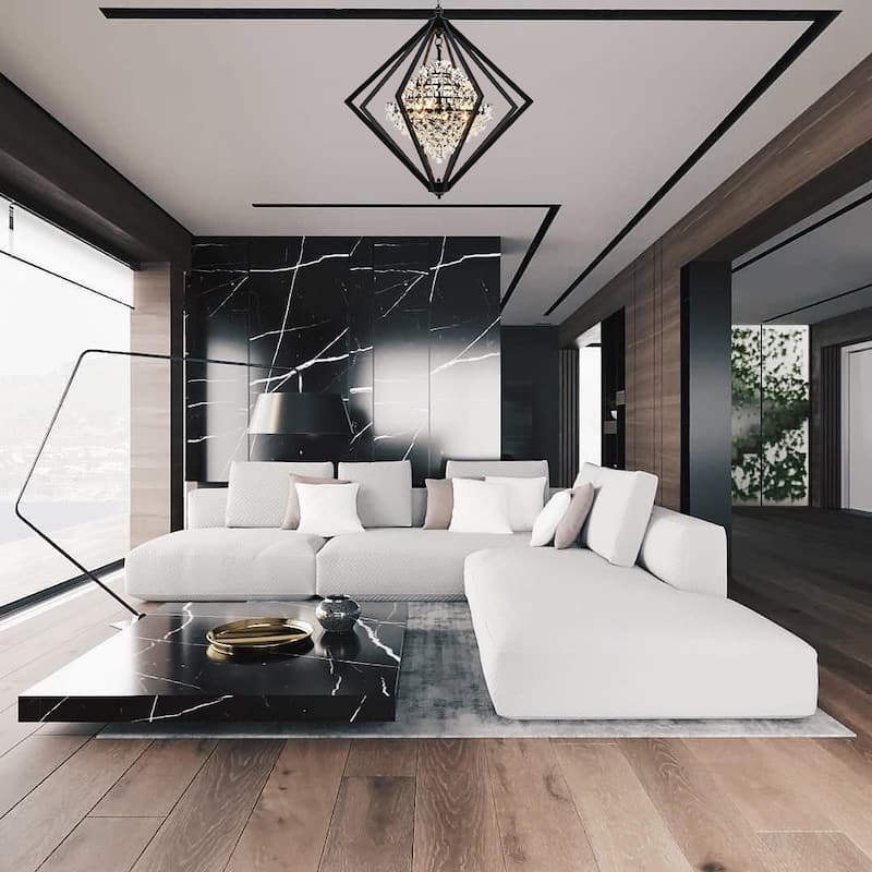 4-Light Black Diamond Cage Chandelier With Clear Hanging Crystals