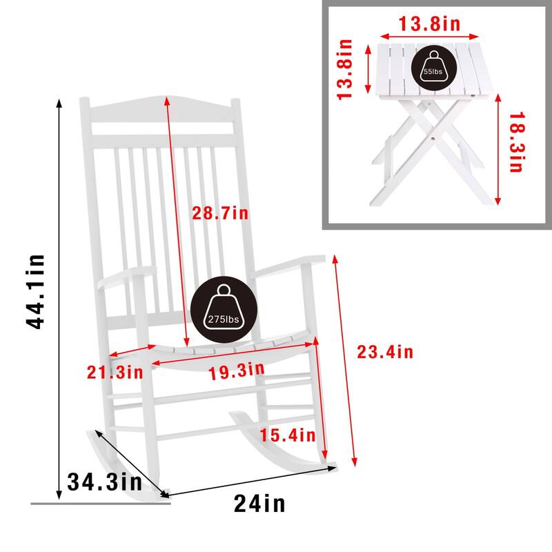 VEIKOUS 3-Piece Outdoor Rocking Chair Set with Folding Table for Patio and Porch