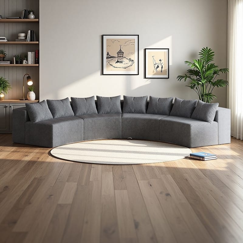 156" Corduroy Curved Sectional Sofa with 8 Pillows, Modular Semi-Circular Design in 4 Modules