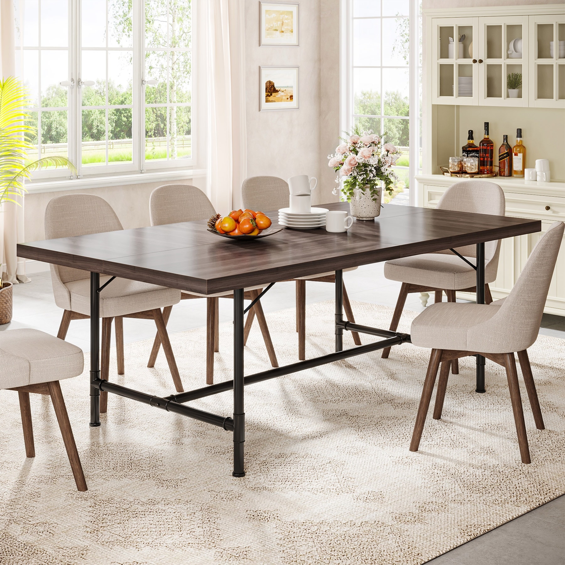 Rustic Rectangle 70.9-Inch Dining Table with Tube Metal Frame