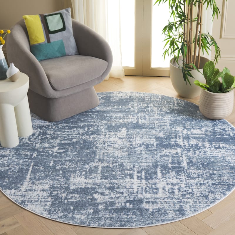 SAFAVIEH Amelia Lorella Abstract Rug - 8' Round - Ivory/Steel Blue