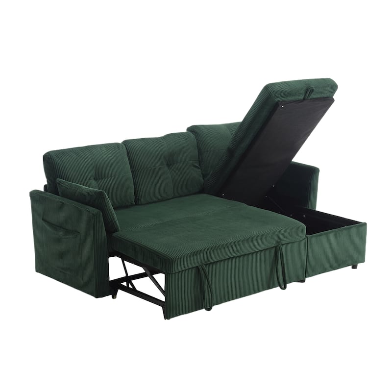 Corduroy/Chenille Upholstered L-Shaped Storage Reversible Chaise Sectional Sofa with Side Pocket