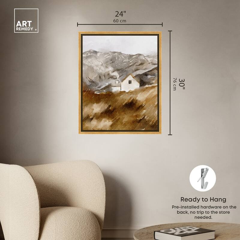 Art Remedy House In The Mountains Framed Landscape 1 Piece Canvas Wall Art Watercolor Style