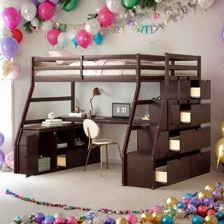 Twin Size Loft Bed With 7 Drawers,2 Shelves and Desk for Home