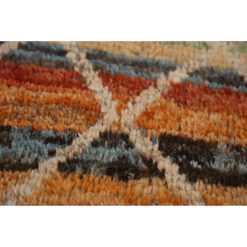 Striped Moroccan Oriental Runner Rug Handmade Wool Carpet - 3'0" x 10'2"