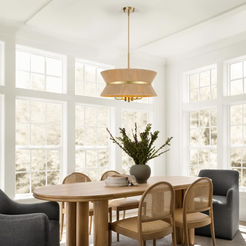 LamQee Large Farmhouse Rattan Chandelier Rope Pendant Light Fixture