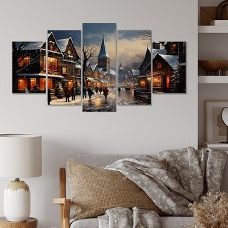 Designart "Winter Village In Europe I" Winter Landscape Set Of 5 ...