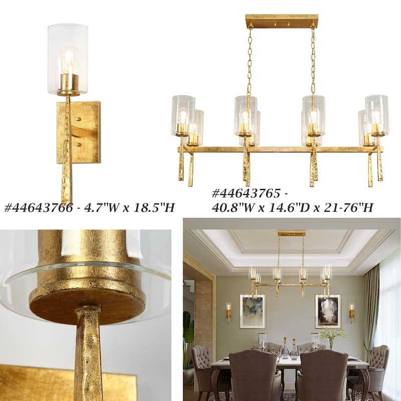 Midas Mid-century Modern 8-Light Vintage Linear Dining Room Chandelier with Cylinder Glass - 40.8"W x 14.6"D x 21-76"H