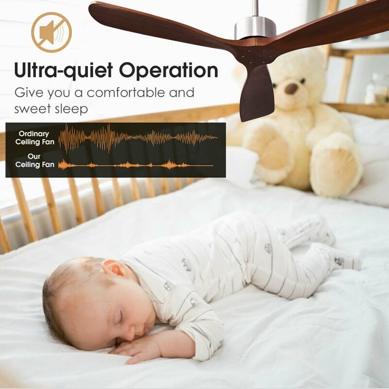 52" Modern Brushed Nickel Finish Ceiling Fan with Remote Control - 26" L x 6+.5" x 52" D