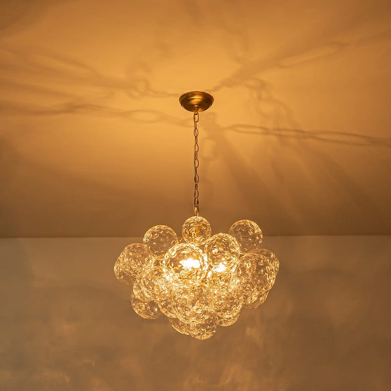 Luxury Brass Hammered Water Glass Globe Cluster Bubble Chandelier