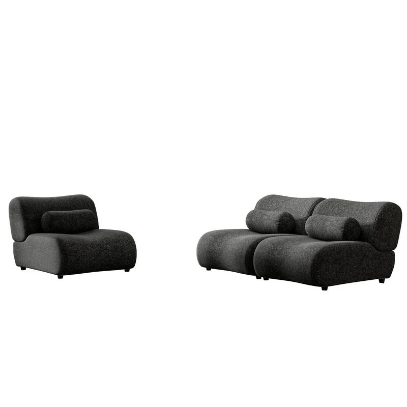 Chenille Modular 3-Seater Sectional Sofa Set with Cylindrical Pillows and Curved Design