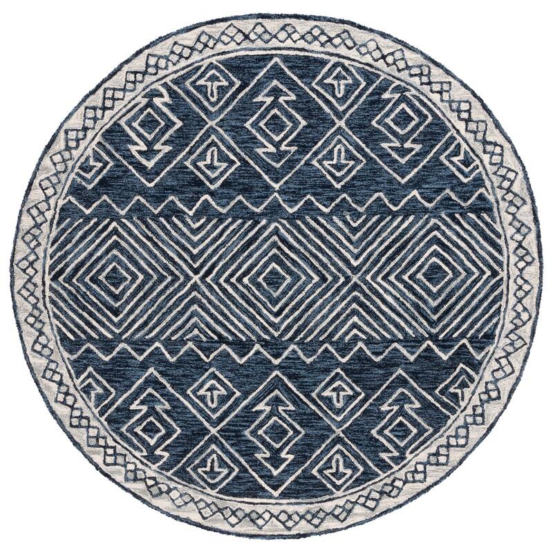 SAFAVIEH Handmade Metro Marfisa Boho Wool Rug - 6' Round - Navy/Ivory