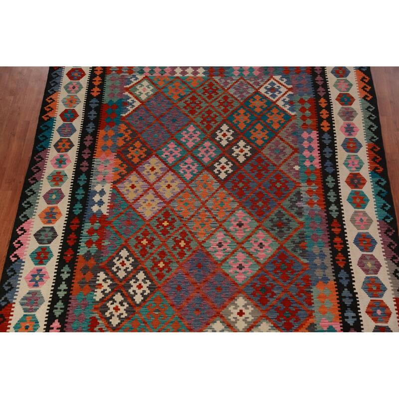 Kilim Oriental Area Rug Flatweave Multi-Color Bedroom Wool Carpet - 8'4"x 11'9"
