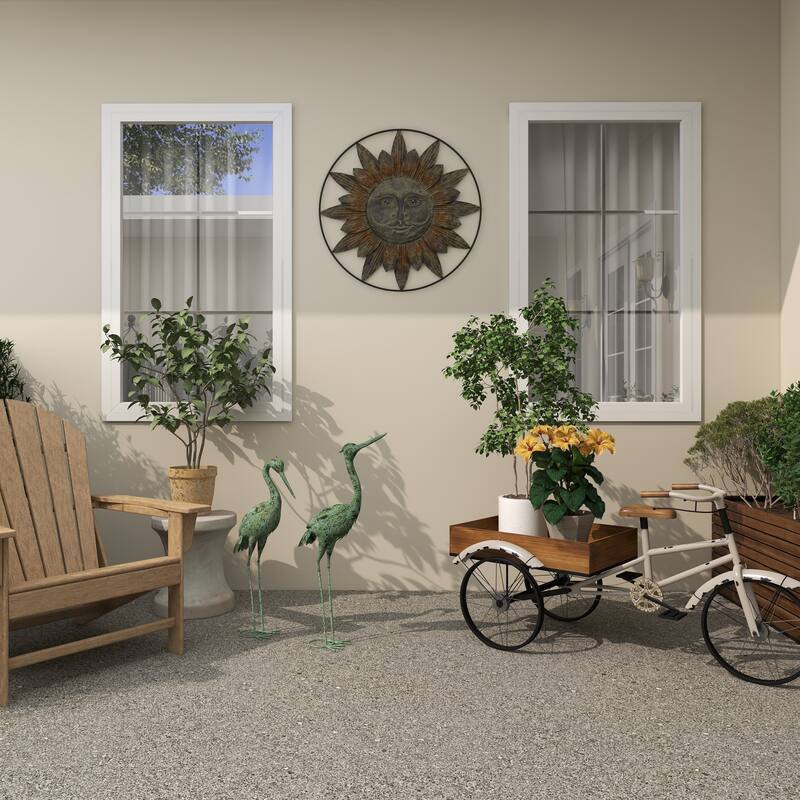 Metal Crane Indoor Outdoor Decorative Garden Sculpture with Coiled U Shaped Feet - Set of 2 Green - Roche River Decor