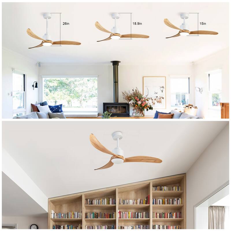 52" Ceiling Fan With Light Kit Dimmable LED,Wood Blades,Remote Control for Patio Living Room, Bedroom, Office,Indoor - 52 Inches