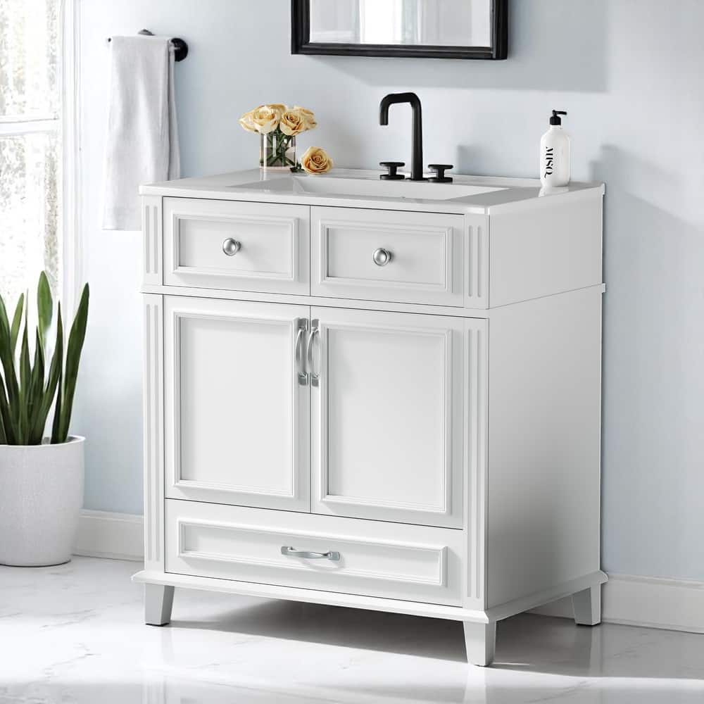 30 Inch Freestanding Bathroom Vanity with Sink, Soft Close Doors, Single Drawer, Solid Wood Frame