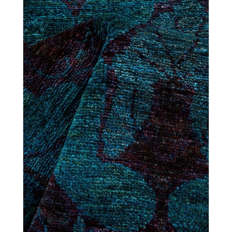 Overton Hand Knotted Wool Vintage Inspired Modern Contemporary Overdyed Blue Area Rug - 2' 8" x 9' 10"