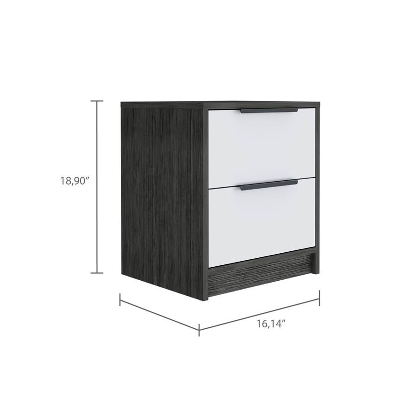 Bedroom Nightstand Two Drawers Metal Handle Smokey Oak