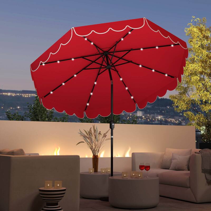 Costway 9.3 FT Solar Patio Umbrella Outdoor Market Sunshade with 24 - See Details - Red