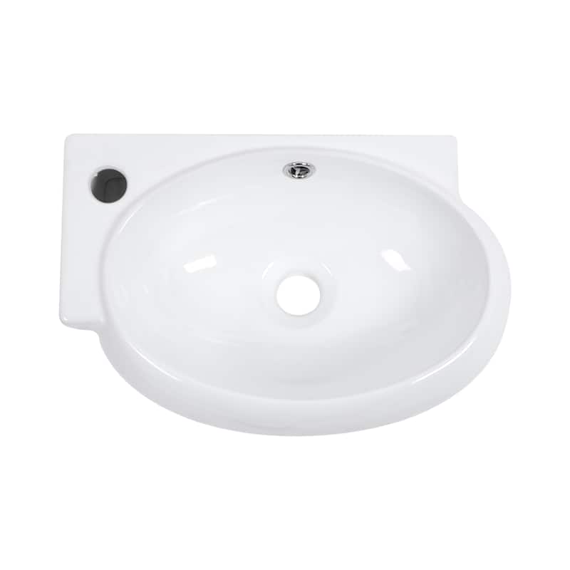 Modern 16-Inch White Ceramic Floating Bathroom Sink, Wall Mount with Single Faucet Hole