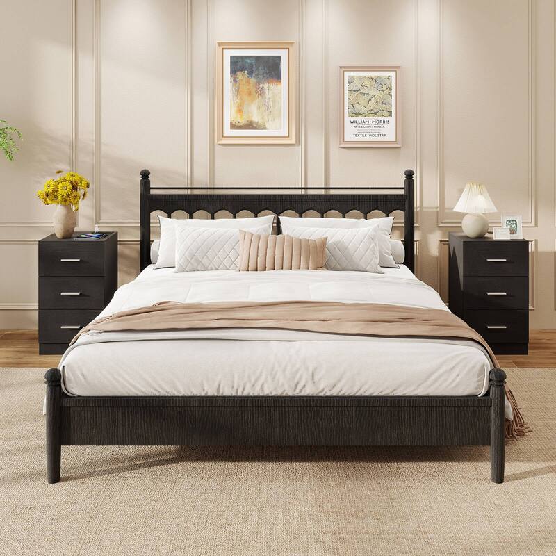 Costway 1/2 PCS Nightstand with Charging Station, 3 Storage Drawers