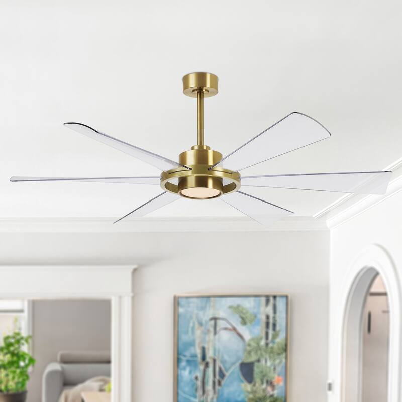 60" Large Modern 6-Blade Ceiling Fan with LED Light and Remote Control - Gold/Clear