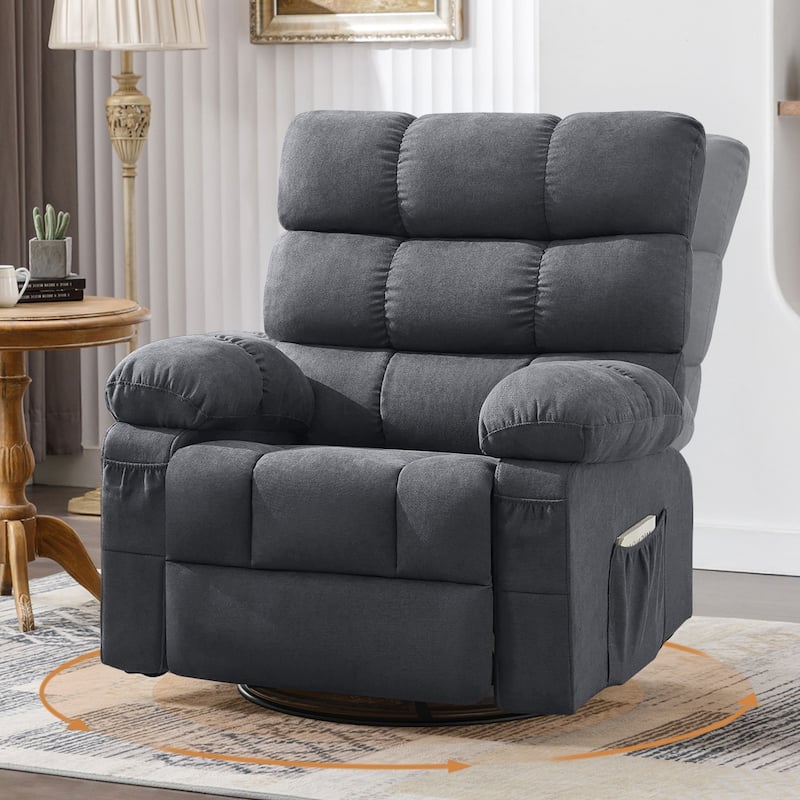Swivel Rocker Recliner Chair 360° Manual with Side Pockets for Adults