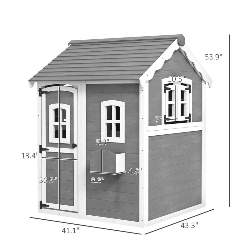 GDFStudio Outdoor Rowan Fir Wood Kids Playhouse with Windows and Plant Box - Gray