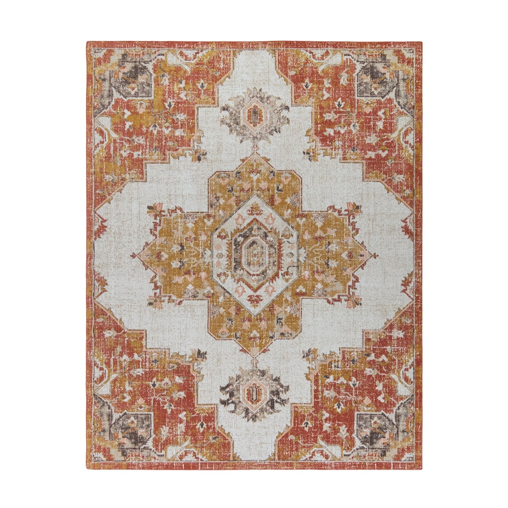 Gertmenian Vinca Vidal Burnt Orange/Ivory Traditional Medallion Flatweave Indoor/ Outdoor Area Rug