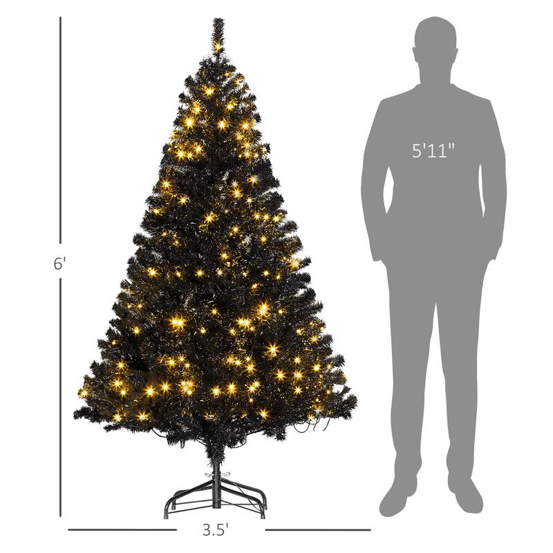 Realistic Branches Christmas Tree,Tall PreLit Artificial Christmas Tree with Warm White LED Lights and Tips - Black