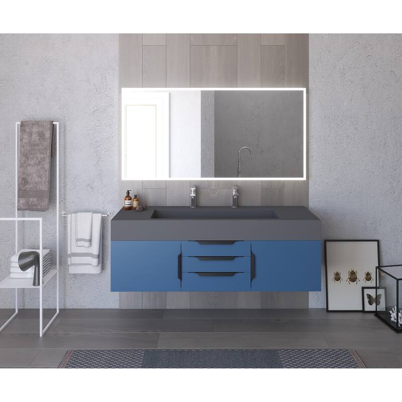 Nile 60" Wall Mounted Bathroom Vanity Set with Gray Solid Surface Top