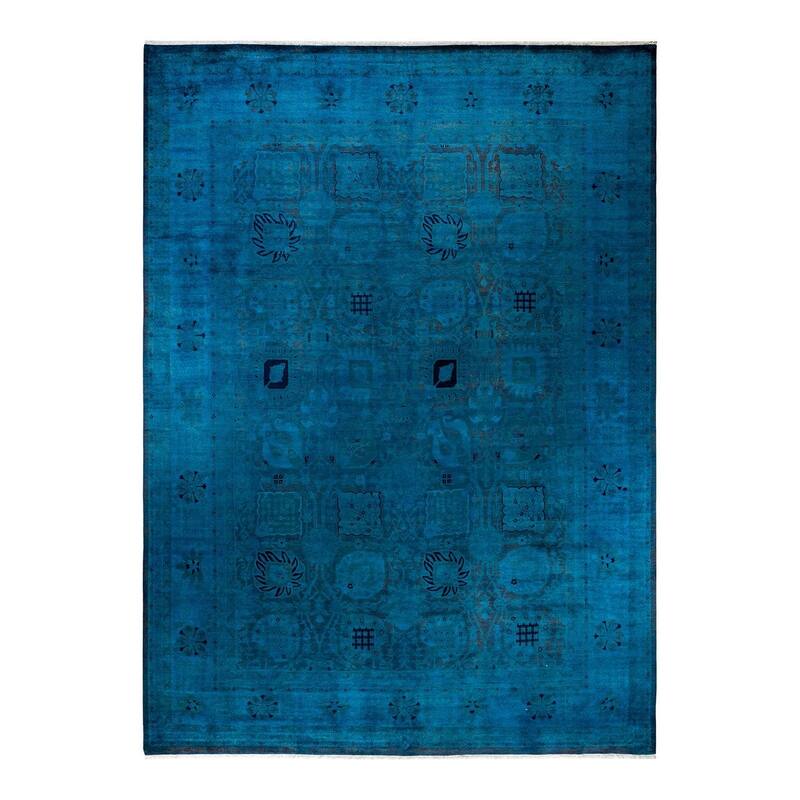 Overton Hand Knotted Wool Vintage Inspired Modern Contemporary Overdyed Blue Area Rug - 10' 1" x 13' 10"