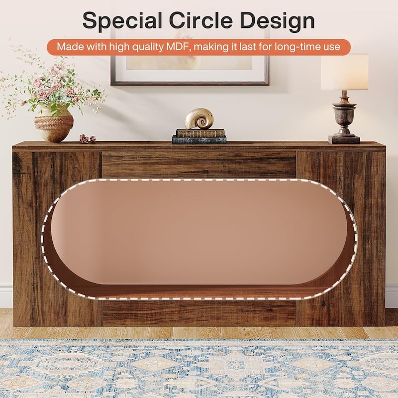 63" Farmhouse Console Table with Scalloped Edge for Living Room and Hallway