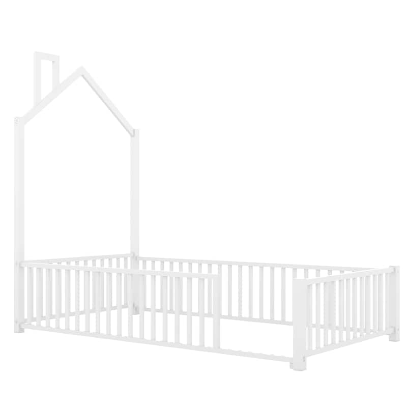 Twin Metal Platform Bed with Guardrails & Chimney Design