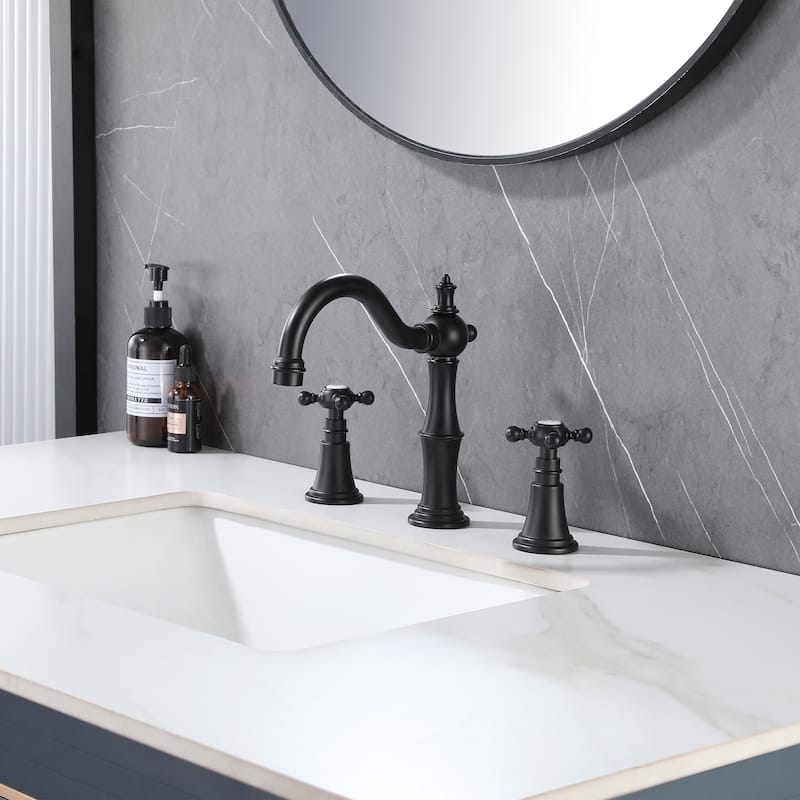 7.9"H Solid Brass Widespread 2-Handle Bathroom Sink Faucet