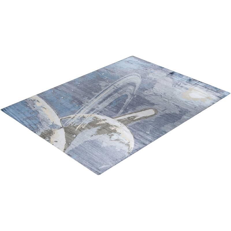 Modern One-of-a-Kind Hand-Knotted Area Rug - Gray, 9' 1" x 12' 2" - 9' 1" x 12' 2"