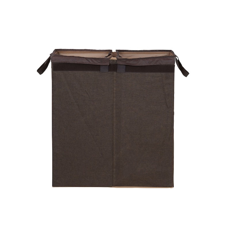 Household Essentials Double Hamper Laundry Sorter with Magnetic Lid, Brown Coffee Linen - 14.0"L x 24.0"W x 26.0"H