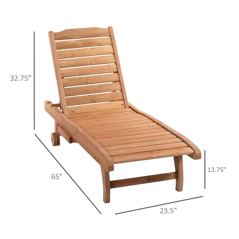Outsunny Outdoor Chaise Lounge Pool Chair, Built-In Table, Reclining Backrest For Sun Tanning/Sunbathing, Rolling Wheels