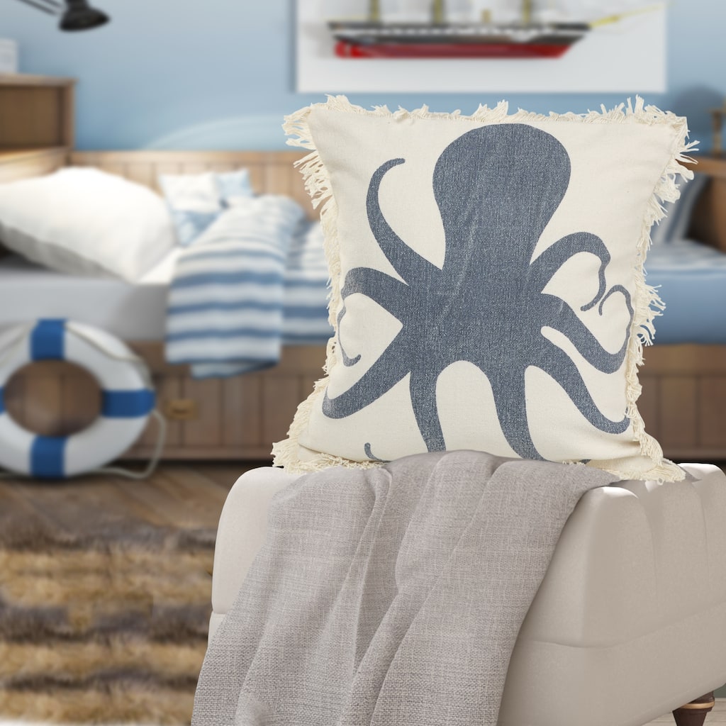 Tate Octopus Fringed Throw Pillow by Sevita