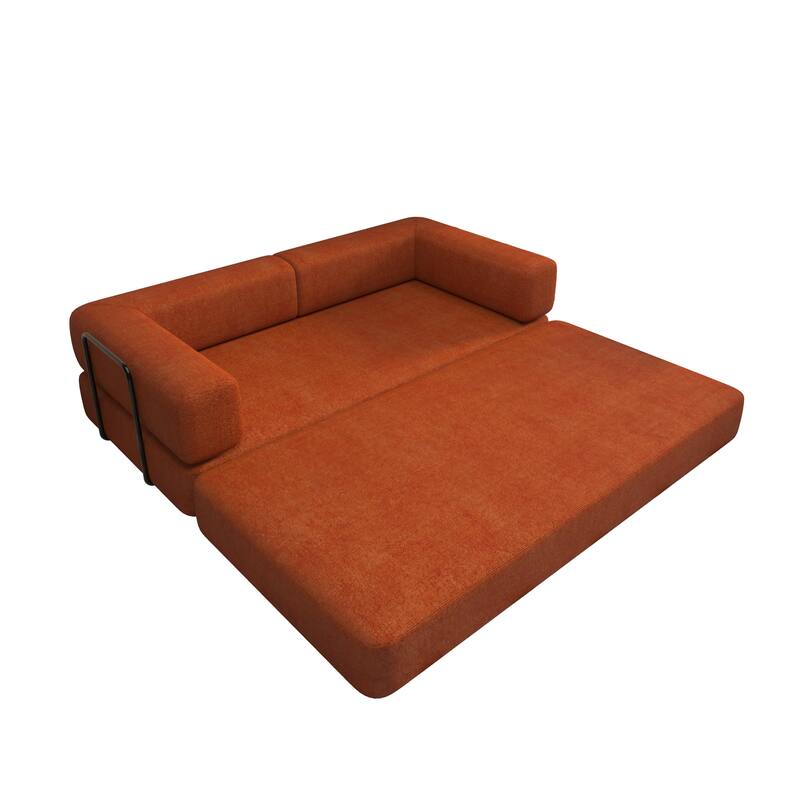 Convertible Floor Sleeper Sofa with Plush Pillows, Mattress Lounge Loveseat, Folding Sofa Bed with Adjustable Armrests