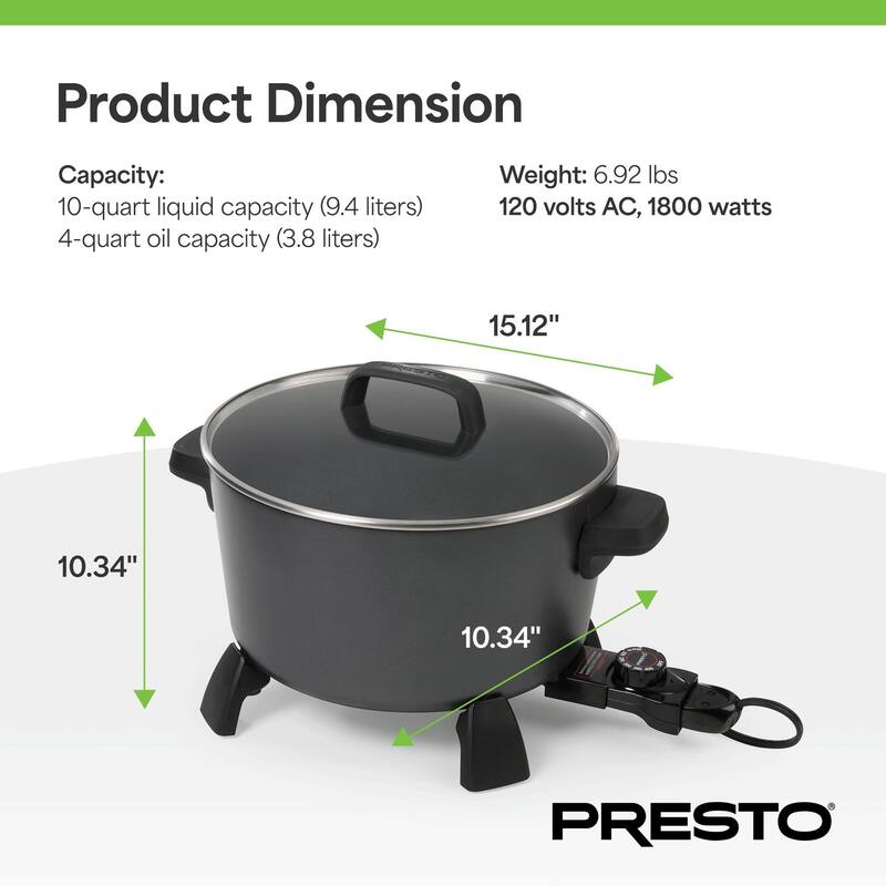 Presto 10-Quart Kitchen Kettle XL Multi-Cooker, Steamer & Deep Fryer, Black - 6.92